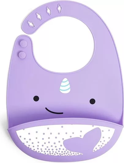 Σαλιάρα Skip Hop Σιλικόνης Αδιάβροχη με Κουμπί Φάλαινα Μοβ