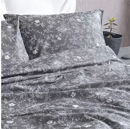 Σετ Μαξιλαροθήκες Rythmos Ortensia Βαμβακερή Floral 2τμχ 50x70cm Γκρι