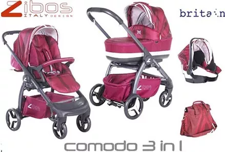 Πολυκαρότσι Zibos Comodo Britain 3 σε 1 Mπορντό