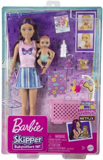 Σετ Barbie Matter Κούκλα Babysitter με Μωρό & Αξεσουάρ για 3+ Ετών