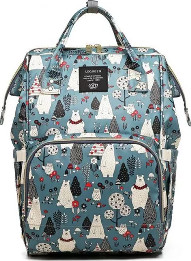 Τσάντα-Αλλαξιέρα Πλάτης Lequeen Πολικές Αρκούδες 26x14x42cm Πράσινο