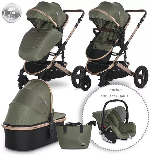 Καρότσι Μωρού 2 σε 1 Lorelli Boston Πορτ Μπεμπέ 79x59x116cm από Νεογέννητο Loden Green