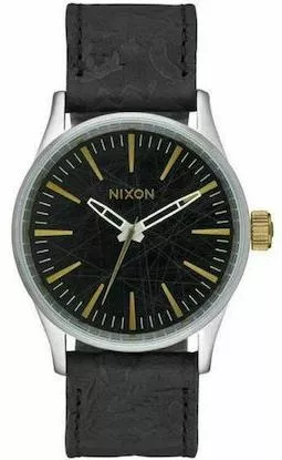 Ανδρικό Ρολόι Nixon με Δερμάτινο Λουρί Μαύρο