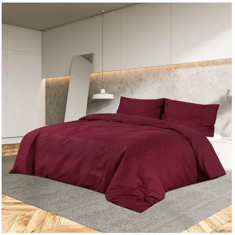 Παπλωματοθήκη vidaXL Βαμβακερή Υπέρδιπλη 220x240cm & 2 Μαξιλαροθήκες Πουά Μπορντό