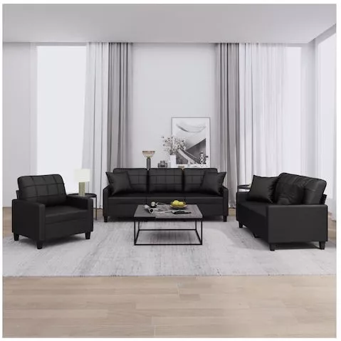Σετ Σαλονιού vidaXL 3201348 Καναπές Τριθέσιος & Διθέσιος & Πολυθρόνα Μαύρο