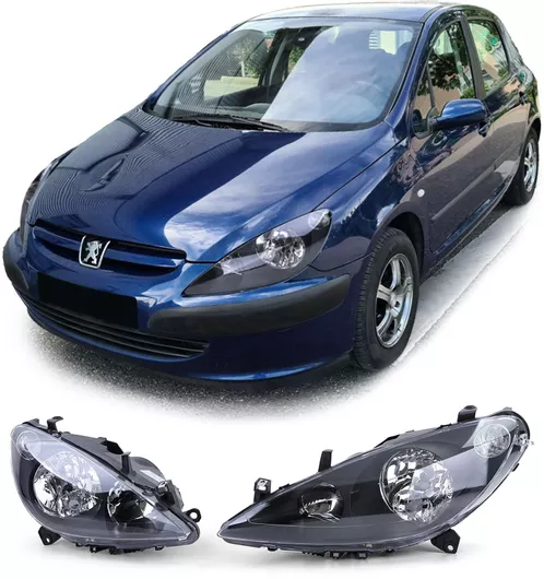 Φανάρια Μπροστινά Αυτοκινήτου για Peugeot 307 01-05 Σετ 2τμχ Μαύρο