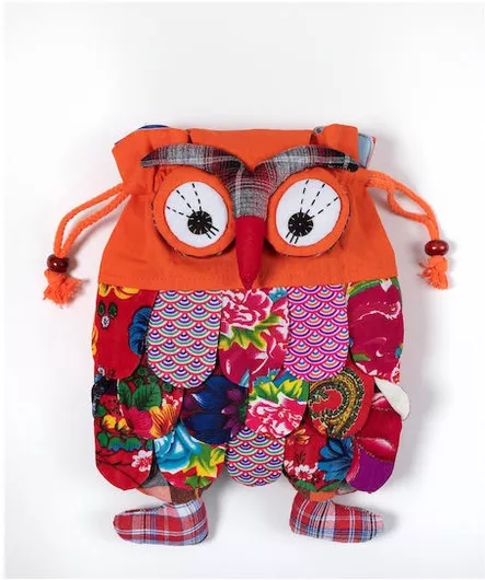 Παιδική Τσάντα Πλάτης Silk Fashion Κουκουβάγια από Ύφασμα 30x24cm Πορτοκαλί