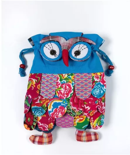 Παιδική Τσάντα Πλάτης Silk Fashion Κουκουβάγια από Ύφασμα 30x24cm Γαλάζιο