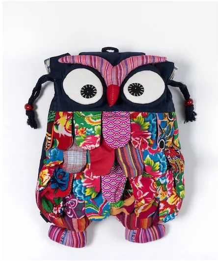 Παιδική Τσάντα Πλάτης Silk Fashion Κουκουβάγια από Ύφασμα 35x28cm Μπλε
