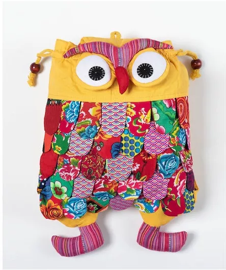 Παιδική Τσάντα Πλάτης Silk Fashion Κουκουβάγια από Ύφασμα 40x30cm Κίτρινο