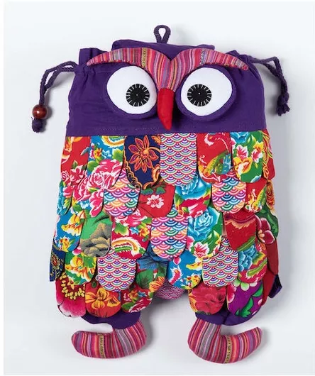 Παιδική Τσάντα Πλάτης Silk Fashion Κουκουβάγια από Ύφασμα 40x30cm Μοβ