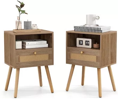 Σετ Κομοδίνα Costway Ξύλινα 2τμχ 40x30x60.5cm Καφέ