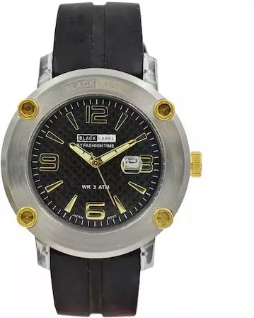 Ανδρικό Ρολόι Black Label με Λουράκι από Καουτσούκ Μαύρο