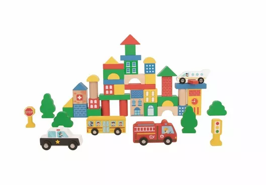 Τουβλάκια Tooky Toys Ξύλινα Πόλη Σετ 50τμχ για 2+ Ετών