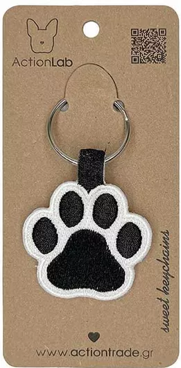 Μπρελόκ ActionLab Κεντητό Animal Paw White 4.2×4.2cm Μαύρο
