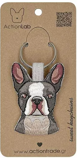 Μπρελόκ ActionLab Κεντητό Σκύλου Bulldog 4.2×6.5cm Γκρι