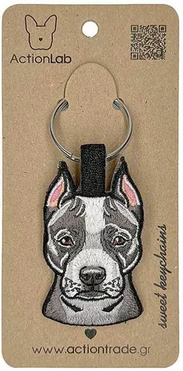 Μπρελόκ ActionLab Κεντητό Σκύλου Pitbull 3.5x6cm Γκρι