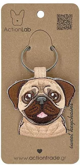 Μπρελόκ ActionLab Κεντητό Σκύλου Pug 5.3×5.3cm Μπεζ