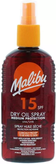 Αντηλιακό Προσώπου & Σώματος Malibu Dry Λάδι SPF15 σε Spray 200ml