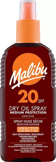 Αντηλιακό Προσώπου & Σώματος Malibu Dry Λάδι SPF20 σε Spray 200ml