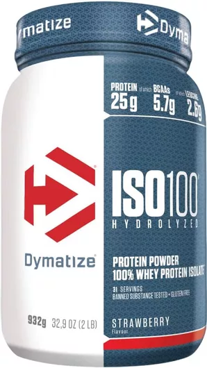 Dymatize ISO 100 Hydrolyzed Πρωτεΐνη Ορού Γάλακτος Χωρίς Γλουτένη με Γεύση Φράουλα 900gr