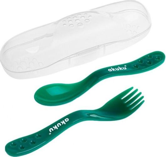 Βρεφικό Σετ Akuku με Πιρούνι από Σιλικόνη σε Θήκη 2τμχ Πράσινο