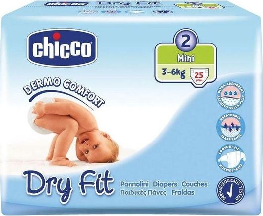 Πάνες Chicco με Αυτοκόλλητο Dry Fit Mini No. 2 για 3-6Kg 25τμχ