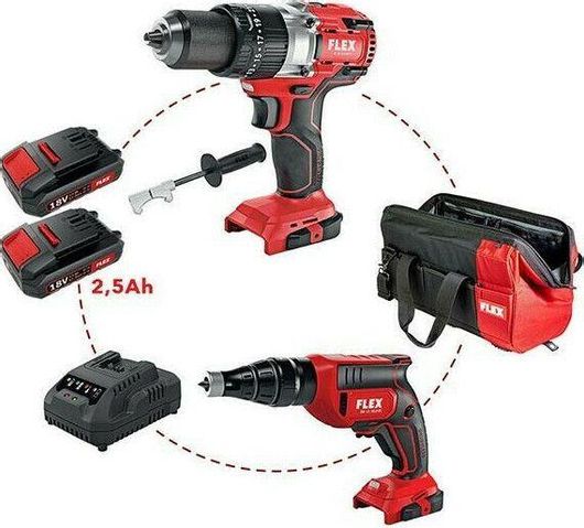 Σετ Κατσαβίδι & Κρουστικό Δραπανοκατσάβιδο Flex PG 2G 18.0-EC FC C & DW 45 18.0-EC C 18V με 2 Μπαταρίες 2.5Ah & Θήκη