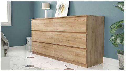 Συρταριέρα Κρεβατοκάμαρας Klikareto Ξύλινη Parma με 6 Συρτάρια Μελί 138x40x71cm