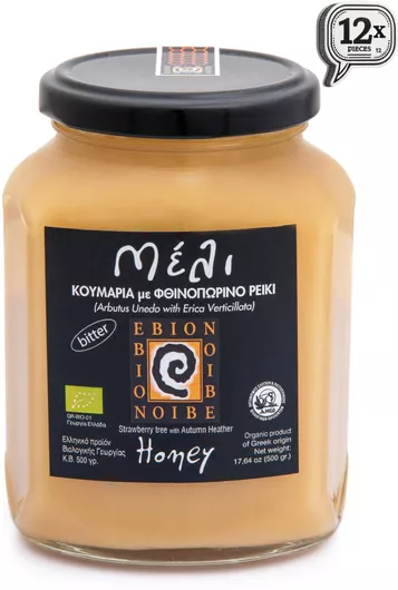 Βιολογικό Μέλι EBION Κουμαριά με Φθινοπωρινό Ρείκι Πικρό 500gr 12τμχ