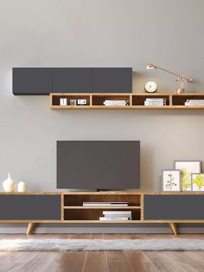 Σύνθετο Σαλονιού Megapap GP055-0025,1 45x170x37cm Μοριοσανίδα Sapphire Oak/Ανθρακί