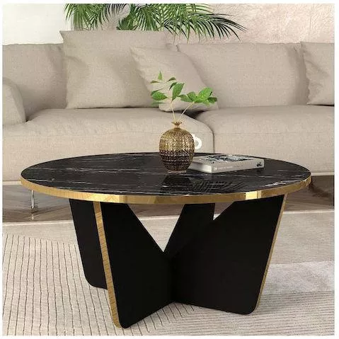 Τραπεζάκι Σαλονιού Megapap GP042-0239,1 Lagerta Στρογγυλό Μοριοσανίδα 75x35cm Μαύρο