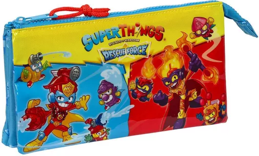 Τριπλή Κασετίνα Superthings Rescue Force Μπλε 22 X 12 X 3 Cm