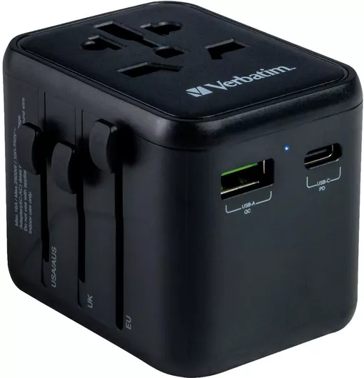 Αντάπτορας Πρίζας Verbatim 49544 Universal Travel Adapter USB-C/USB-A 1Black UTA-02