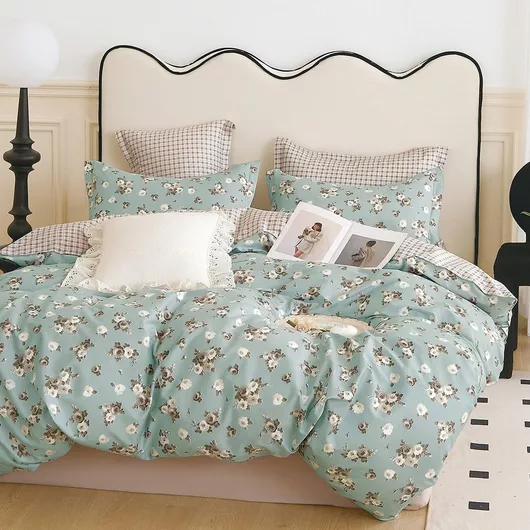 Σετ Σεντόνια Beauty Home Art 12151 Eleanor Υπέρδιπλα 230x260cm Εμπριμέ Βαμβακοσατέν 4τμχ Σιέλ