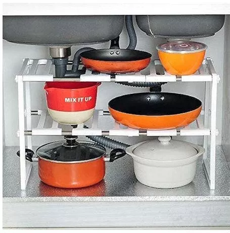 Βάση Οργάνωσης Κουζίνας Πλαστική Επεκτεινόμενη Διόροφη 50-70cm Λευκό