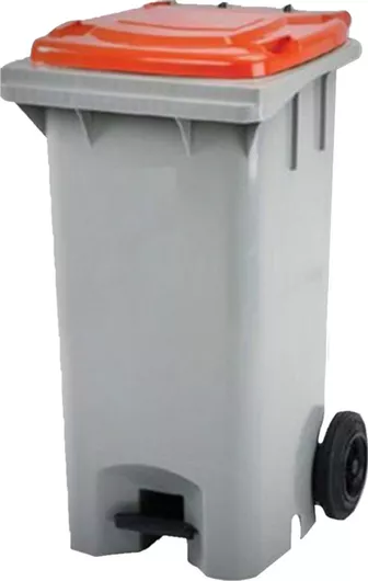 Επαγγελματικός Κάδος Material Systems 5.658 Πλαστικός Τροχήλατος με Ανοιγόμενο Καπάκι , Πεντάλ 120lt Γκρι
