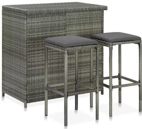 Σετ Μπαρ Εξωτερικού Χώρου vidaXL 313472 Ρατάν 3τμχ Γκρι