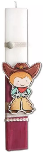 Πασχαλινή Λαμπάδα Perfume Heaven L812-00 με Ξύλινο Διακοσμητικό Cow Boy Πλακέ Λευκό/Κόκκινο