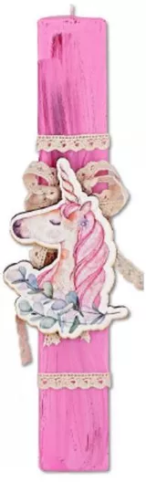 Πασχαλινή Λαμπάδα Perfume Heaven L808-00 με Ξύλινο Διακοσμητικό Μονόκερο Πλακέ 29.5cm Ροζ