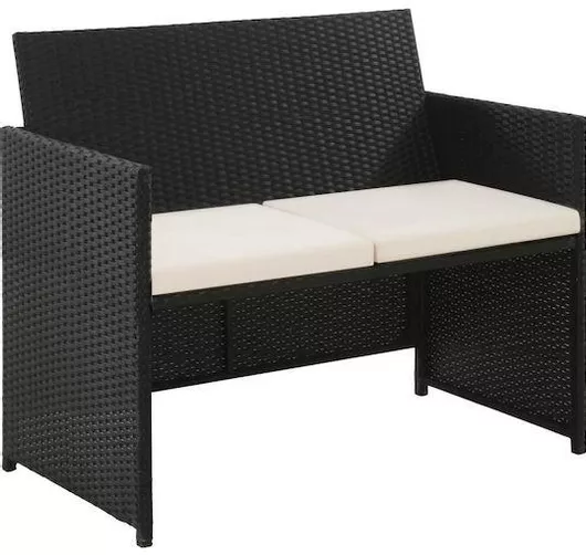 Διθέσιος Καναπές Κήπου vidaXL Ρατάν με Μαξιλάρια 100x56x85cm Μαύρο