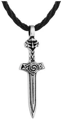 Ανδρικό Κολιέ Molf's Ατσάλι Με Κορδόνι Sword Ασημί