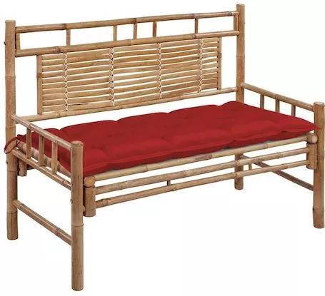 Παγκάκι Κήπου vidaXL Μπαμπού με Μαξιλάρι 120x55x90cm Κόκκινο