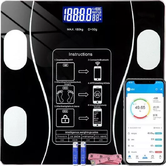 Smart Ζυγαριά με Λιπομετρητή & Bluetooth σε Μαύρο χρώμα