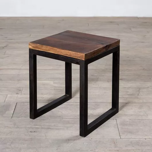 Τραπεζάκι Σαλονιού Τετράγωνο Μασίφ Ξύλο/Μεταλλικό 40x45x45cm Καφέ