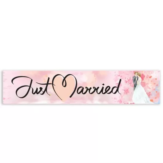 Πινακίδα Αυτοκινήτου Γάμου Σετ 2τμχ Just Married 52x11cm Ροζ