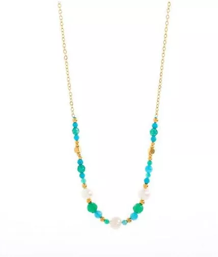 Γυναικείο Κολιέ Mira-Mira από Ανοξείδωτο Ατσάλι 14Κ με Κρεμαστά Καλοκαιρινά Charms Γαλάζιο