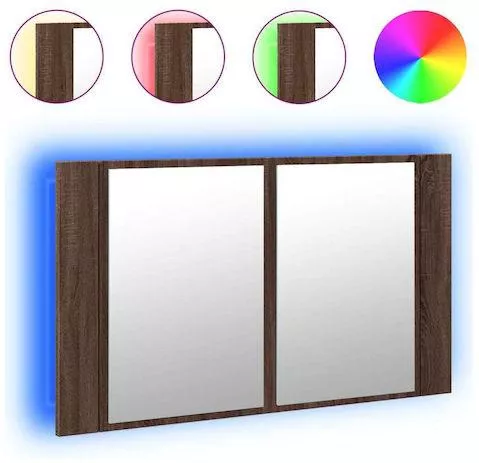 Καθρέπτης Μπάνιου vidaXL LED Ορθογώνιος 80x45cm με Ντουλάπι & Ράφι Καφέ