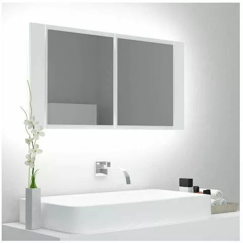Καθρέπτης Μπάνιου vidaXL LED Ορθογώνιος 90x45cm με Ντουλάπι Λευκό