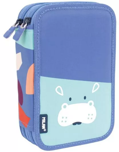 Milan Fun Animals Collection Κασετίνα Γεμάτη με 2 Θήκες Μπλε